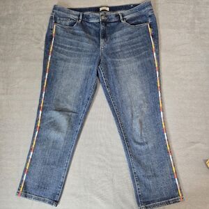 Loft Jeans Womens Size 16 Modern Denim Crop Multi Color Side Stripe Medium Wash